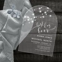 Modern String Lights Best Day Ever Silver ID585 Acrylic Invitations