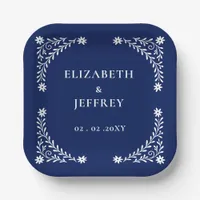 Elegant Boho Navy Floral Wedding  Paper Plates