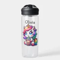 Cute Kawaii Unicorn with Bubble Tea Personalized Water Bottle