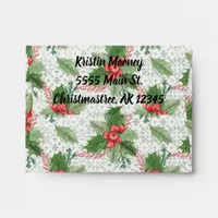 Elegant Christmas Holly Pre-Addressed Envelope