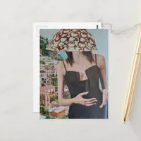 Funny Woman with Bowl on Her Head surreal collage Postcard