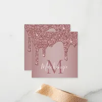 Luxury Rose Gold Dripping Glitter Monogram Note Card