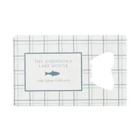 Classic Customizable Plaid Lake House Blue Fish Credit Card Bottle Opener