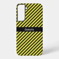 Custom Name Black Yellow Textured Diagonal Stripes Samsung Galaxy S22+ Case