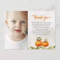 Fall Burnt Orange Pumpkin Patch Birthday Thank You Postcard