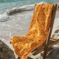 Orange Rose Pattern Beach Towel