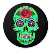 Decorative Sugar Skull Lime Green Ceramic Knob