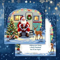 Santa Drinking Cocoa by his Vintage RV Christmas Holiday Card