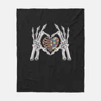 Autism Awareness Gothic Skull Hand Autism Puzzle P Fleece Blanket
