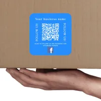 Business name bright blue qr code Facebook Square Sticker