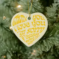 Ho'oponopono Heart-Shaped Text Yellow Ceramic Ornament