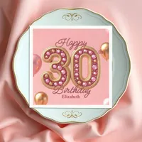 Luxury Glam Pink and Gold Gemstone 30th Birthday  Napkins