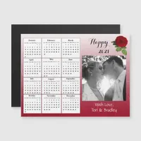 Wedding Photo Burgundy Roses Mini 2021 Calendar Magnetic Invitation