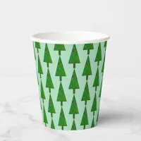 Bright Christmas Trees on Green Paper Cups