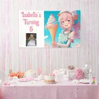 Personalized Pretty Anime Ice Cream Birthday Party Banner