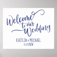 Brush Calligraphy Wedding Welcome Sign- Royal Blue Poster