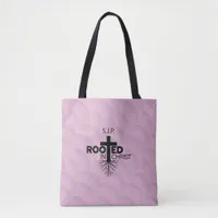 Pink Lilac Wavy Bubbles Rooted In Christ Christian Tote Bag