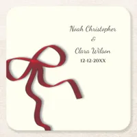 Simple Elegant Minimalist Red Bow Classic Square Paper Coaster