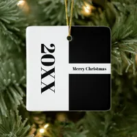 Modern Minimalist Black and White Merry Christmas Ceramic Ornament