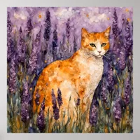 A pretty ginger cat in a lavender field  poster