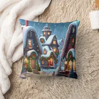 Charming snowy Christmas village  Throw Pillow