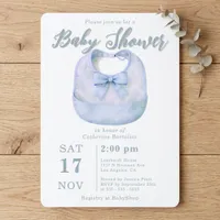 Watercolor Light Blue Bow Bib Boy Baby Shower Invitation