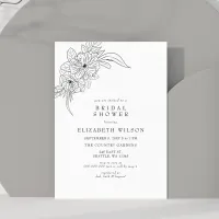 Budget Floral Sketch Bridal Shower Invitation 