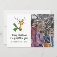 Retro Reindeer Burlap Christmas Family Photo Holiday Card