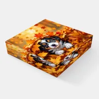 Cute Puppy Dog in Fall Leaves Paperweight