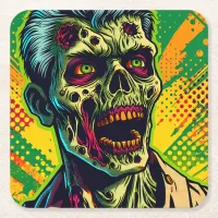 Spooky Zombie Halloween Party Square Paper Coaster