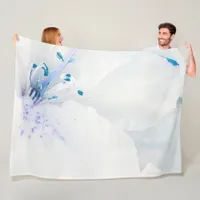 *~*  Azalea Art Painting Flowers White Teal Fleece Blanket
