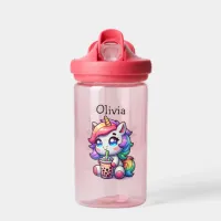 Cute Kawaii Unicorn with Bubble Tea Personalized Water Bottle