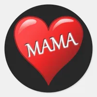 Mama Heart with Black Background Classic Round Sticker