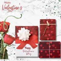 Beautiful Red Hearts Bow Valentine Wrapping Paper Sheets