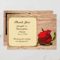 Wooden Wall & Red Rose Thank You Card