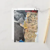 Retro man working Mixed media collage Postcard