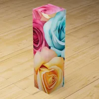 Turquoise, Yellow and Pink Roses Wine Box