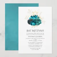 Teal and Gold Floral Bat Mitzvah Invitation