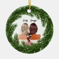 Girly Modern Friends Forever BFF Merry Christmas Ceramic Ornament