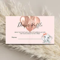 Rose gold elephant girl baby shower diaper raffle enclosure card