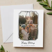 Minimalist Simple Bow Black and White Family Photo Holiday Postcard