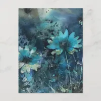 Blue Flowers Mixed Media Postcard