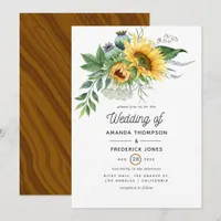 Watercolor Rustic Bohemian Sunflower Wedding Invitation