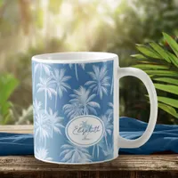 Hawaiian Palm Tree Silhouette Pattern Blue ID1093 Coffee Mug