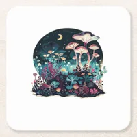 Cottagecore And Aesthetic Goblincore Mushroom Fair Square Paper Coaster