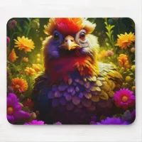 Colorful Chicken in Garden Patch Mouse Pad