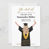 Modern Minimalist Photo She Did It Graduation Invitation