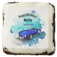 Classic Retro Blue Sports Car Birthday Adventure H Brownie