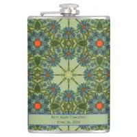 Green Vintage pattern with Blue Flowers Flask