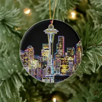 Dark be the Night - Luminous Seattle Skyline Ceramic Ornament